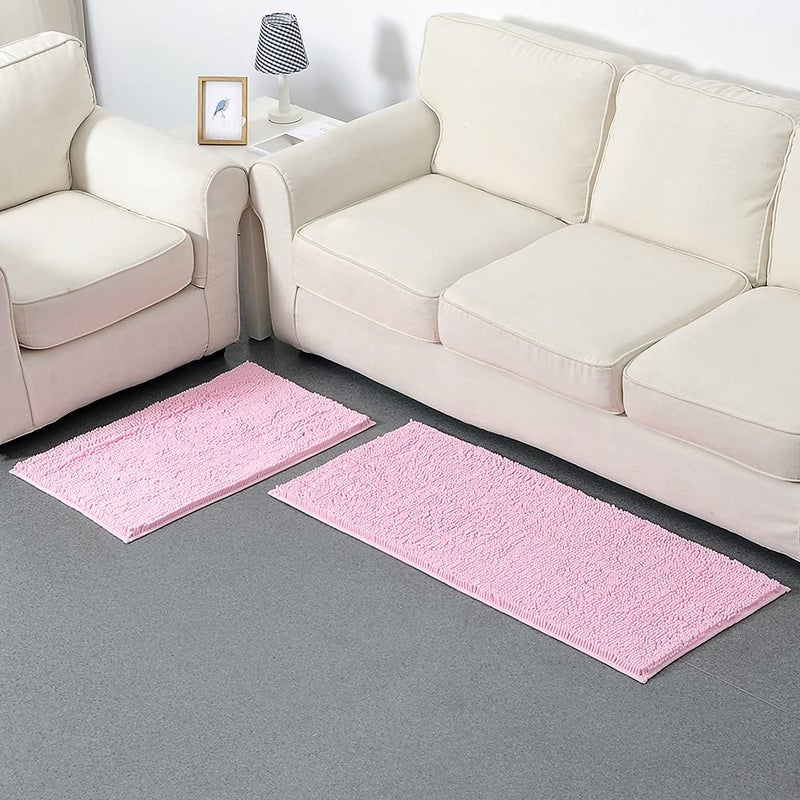 Pink Chenille Bath Mat Anti Slip Quick Dry Water Absorbent Machine Washable for Bathroom Kitchen - Image 3