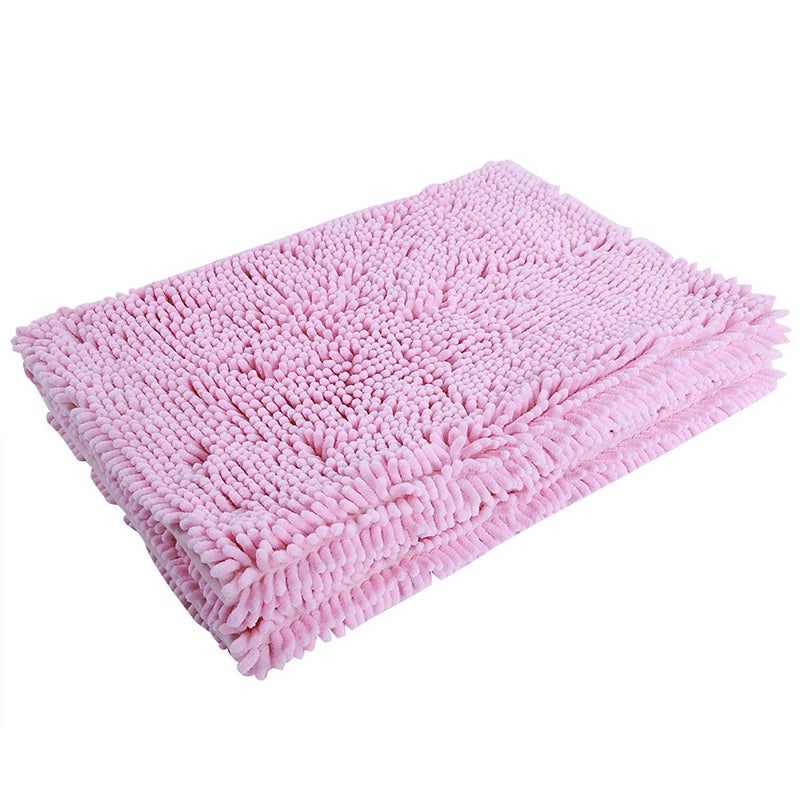 Pink Chenille Bath Mat Anti Slip Quick Dry Water Absorbent Machine Washable for Bathroom Kitchen - Image 5