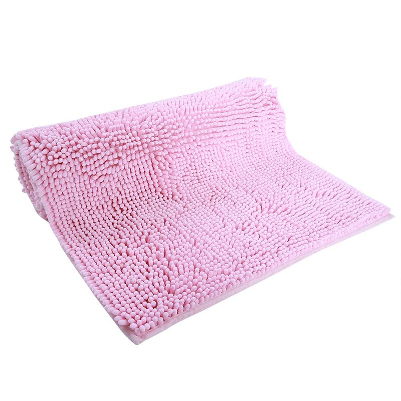 Pink Chenille Bath Mat Anti Slip Quick Dry Water Absorbent Machine Washable for Bathroom Kitchen - Image 4