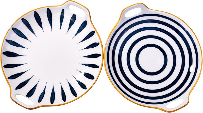Cerficer Porcelain Dessert Plates with Handle Serving Plate Set of 2 for Steak Pasta Pizza Seafood Salad Side Dishes Cakes - Image 1