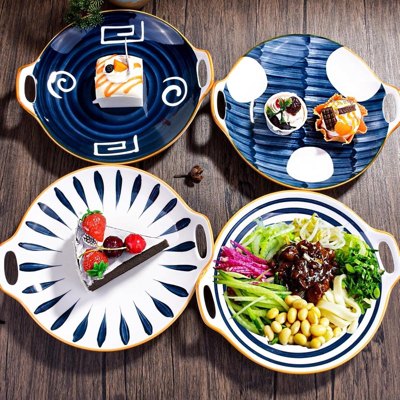 Cerficer Porcelain Dessert Plates with Handle Serving Plate Set of 2 for Steak Pasta Pizza Seafood Salad Side Dishes Cakes - Image 4