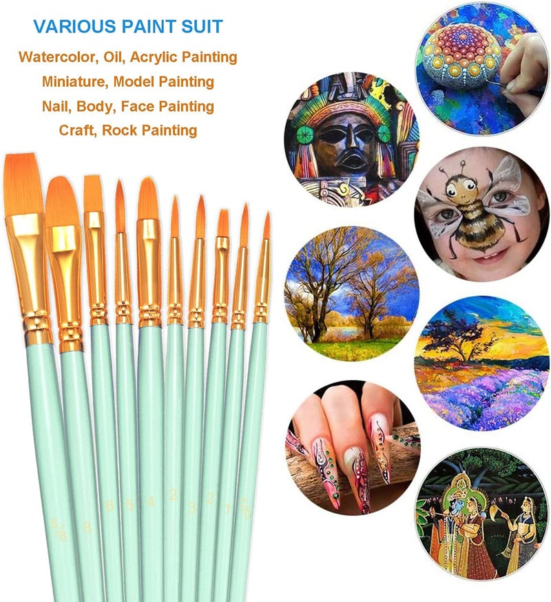 BOSOBO Paint Brushes Set, 2 Pack 20 Pcs Round Pointed Tip Paintbrushes Nylon Hair Artist Acrylic Paint Brushes for Acrylic Oil Watercolor, Face Nail Art, Miniature Detailing & Rock Painting, Green - Image 3