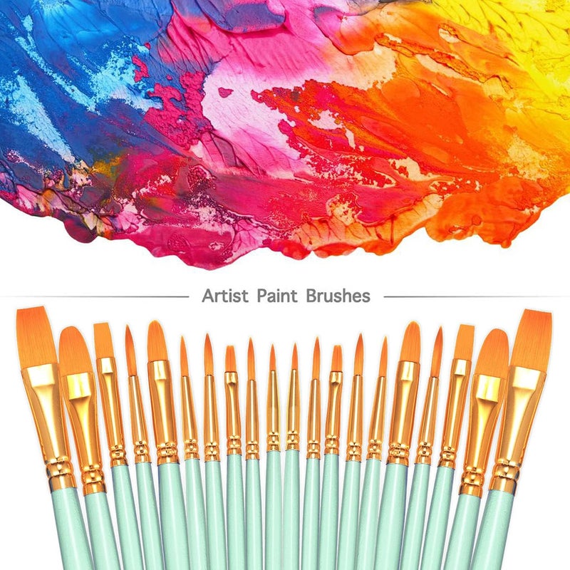 BOSOBO Paint Brushes Set, 2 Pack 20 Pcs Round Pointed Tip Paintbrushes Nylon Hair Artist Acrylic Paint Brushes for Acrylic Oil Watercolor, Face Nail Art, Miniature Detailing & Rock Painting, Green - Image 2