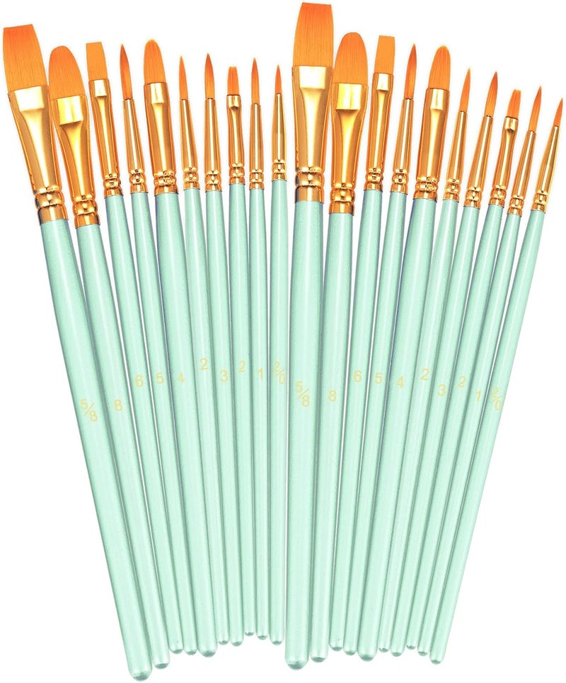 BOSOBO Paint Brushes Set, 2 Pack 20 Pcs Round Pointed Tip Paintbrushes Nylon Hair Artist Acrylic Paint Brushes for Acrylic Oil Watercolor, Face Nail Art, Miniature Detailing & Rock Painting, Green - Image 1
