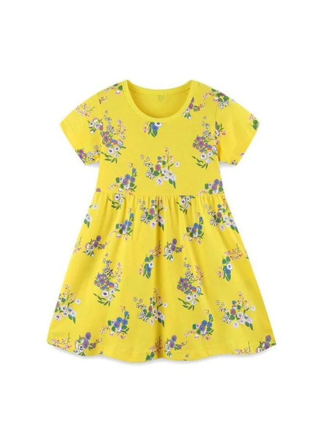 YUNIQEE Yellow Fit & Flare Crew Neck Floral Dress