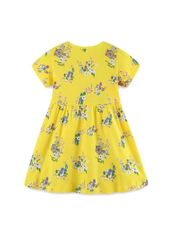YUNIQEE Yellow Fit & Flare Crew Neck Floral Dress