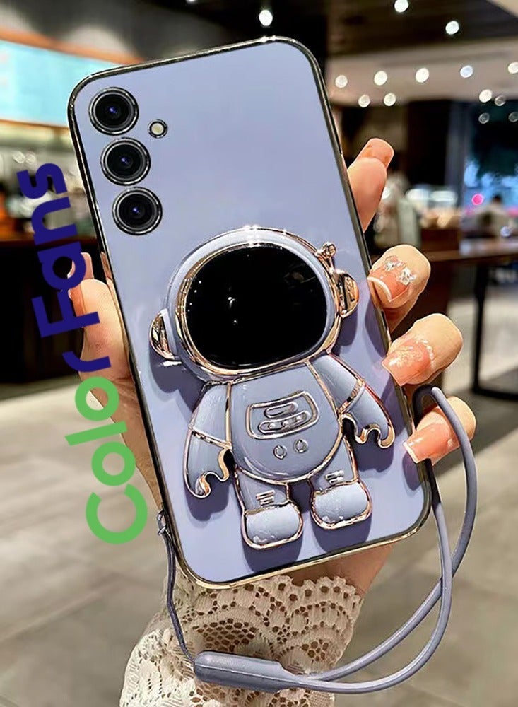 Color Fans Mobile Phone Case for Samsung A14 4G/5G Electroplated Protective Case Gold-Blue