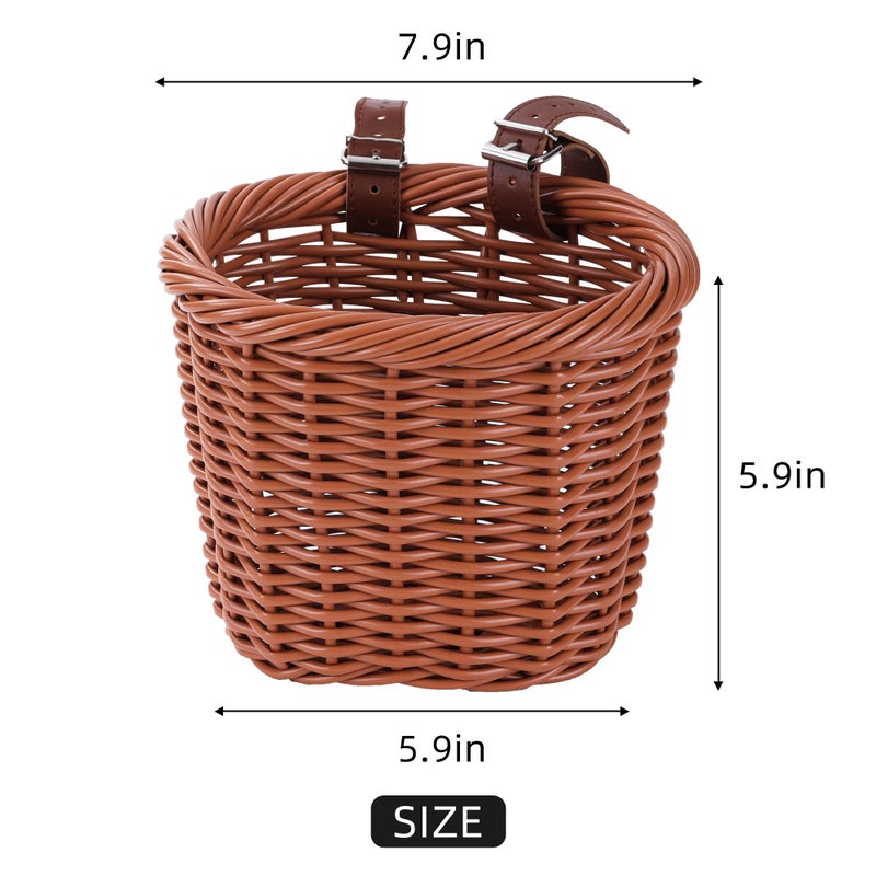 YMhoart Kids Bike Basket Wicker Woven Front Bicycle Basket for Boys Girls Mini Handlebar Basket for Kids Bike or Scooter - Image 3
