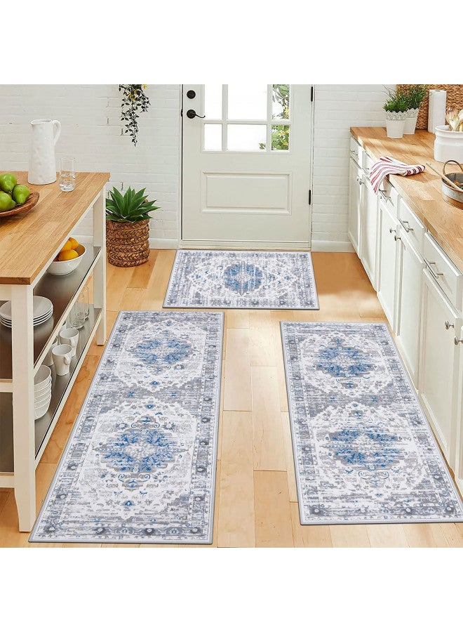 Ileading Kitchen Rugs Sets of 3 Boho Kitchen Floor Mat Carpets Non Skid Kitchen Rugs and Mats Washable Kitchen Runner Rugs for Kitchen Floor Hallway Living Room Laundry Entryway - Image 1