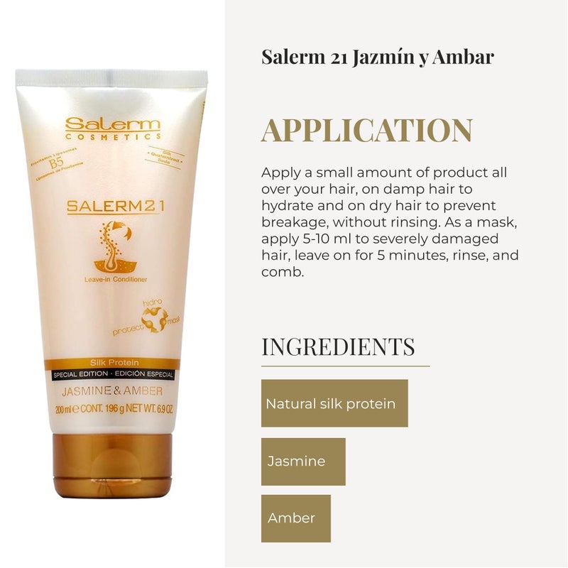 SALERM - 21 Jasmine and Amber - 200 ml - Leave-In Mask and Conditioner - with Silk Proteins - Anti-Frizz - Split Ends Repair - Deep Hydration - Image 4