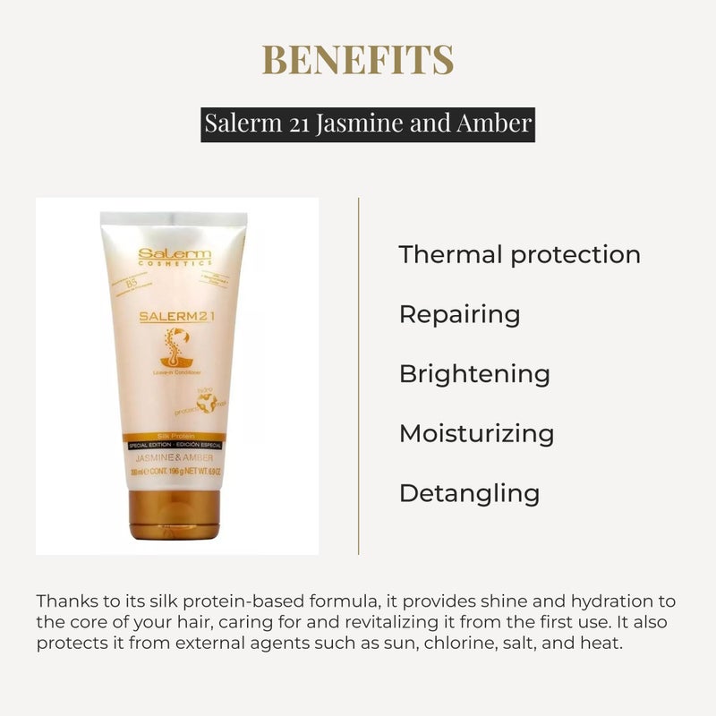 SALERM - 21 Jasmine and Amber - 200 ml - Leave-In Mask and Conditioner - with Silk Proteins - Anti-Frizz - Split Ends Repair - Deep Hydration - Image 3