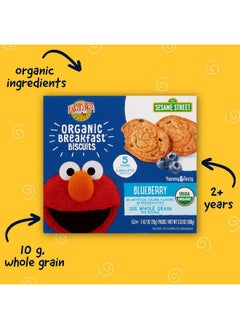 Earth's Best Earth's Best Organic Kids Snacks, Sesame Street Toddler Snacks, Organic Breakfast Biscuits for Kids 2 Years and Older, Blueberry, 5 Packs of 2 Biscuits per Box (Pack of 6)  - Image 1