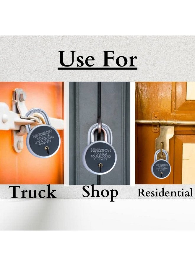 HINDSON Round 65mm Lock and Key Door Lock for Home, Gate, Shutter | 3 Key 8 Lever Silver Finish | Hardened Pack 1 - Image 5
