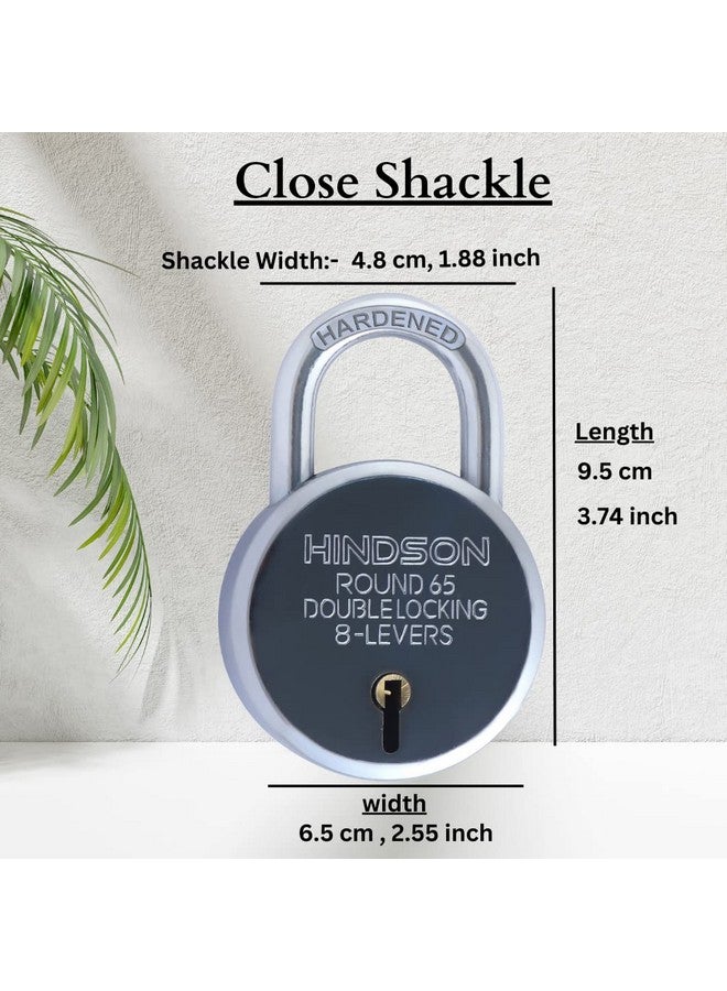 HINDSON Round 65mm Lock and Key Door Lock for Home, Gate, Shutter | 3 Key 8 Lever Silver Finish | Hardened Pack 1 - Image 4