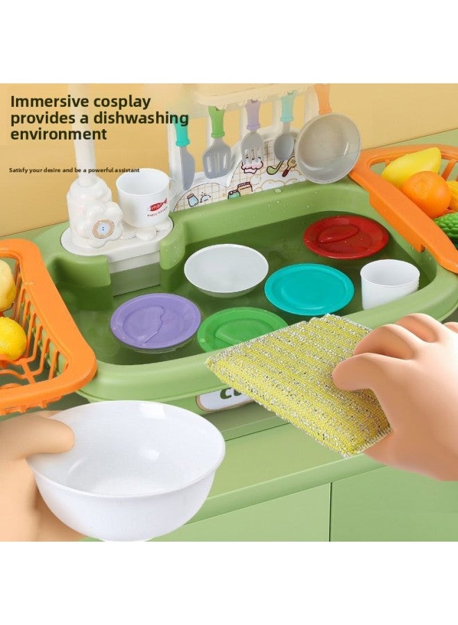 Children's Dishwasher Table Toy Sink Basin Faucet Cycle Electric Play House Kitchen Girl A Generation Of Hair-Color:Medium Green 23 Piece Set - Image 4