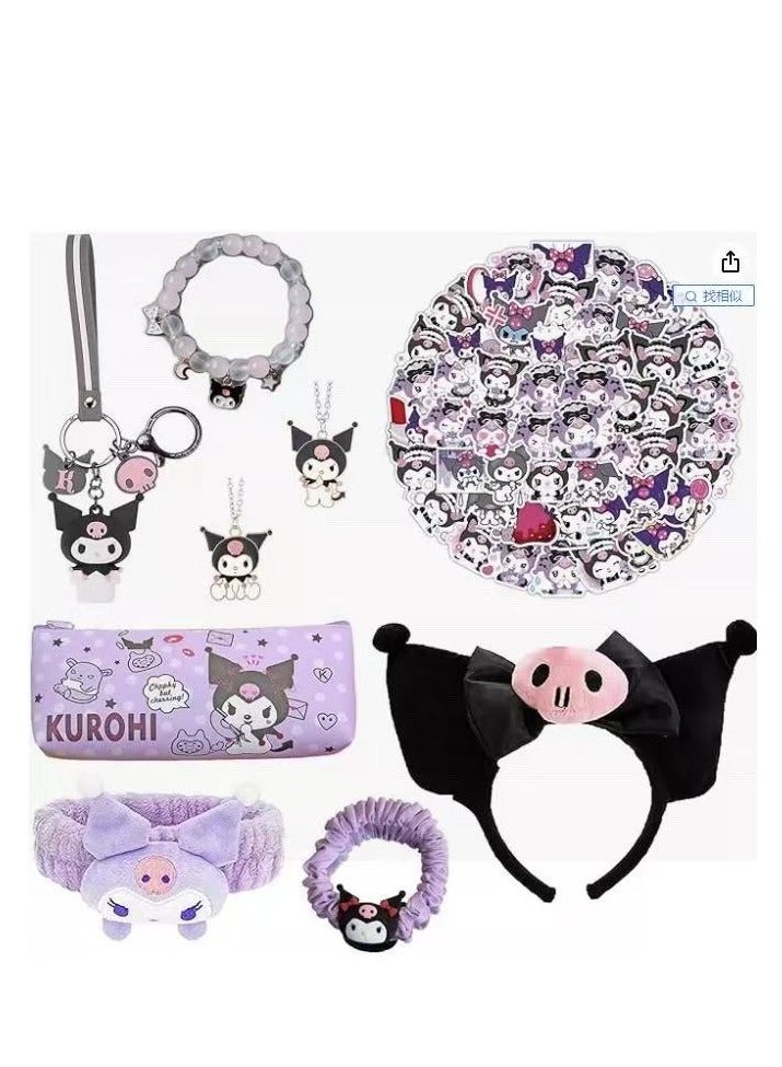 Furtey kuromi Kawaii Gift Set , Cute kuromi accessories including Hairpin Headbands Cosmetic Pouch Necklaces Bracelets Keychain Stickers 