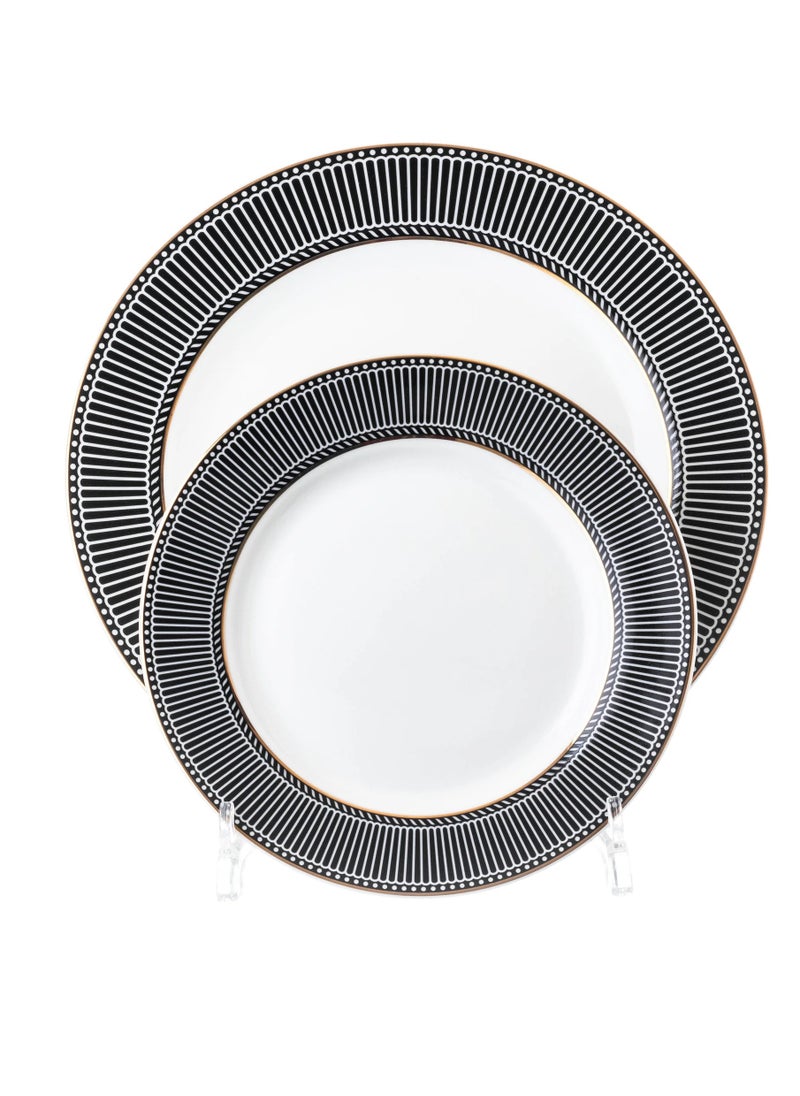 Hic Porcelain Dinner Set Black Design With Gold Line 24 Pcs  - Image 2