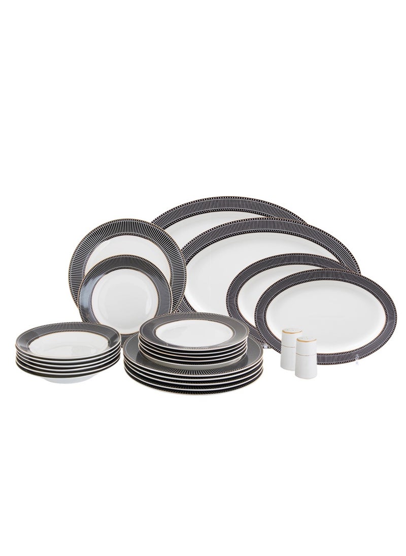 Hic Porcelain Dinner Set Black Design With Gold Line 24 Pcs  - Image 1