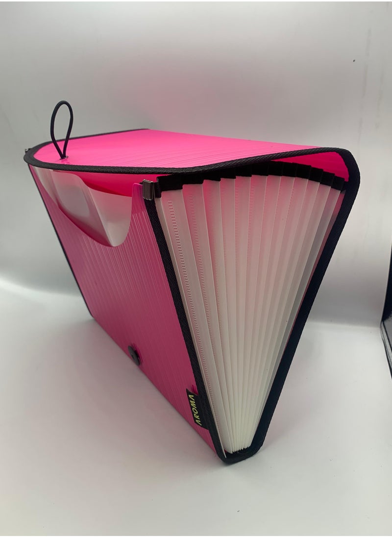 Aroma - Aroma A4 Expanding File Organizer – 13 Pocket Document Folder with Elastic Closure (Pink) - Image 1