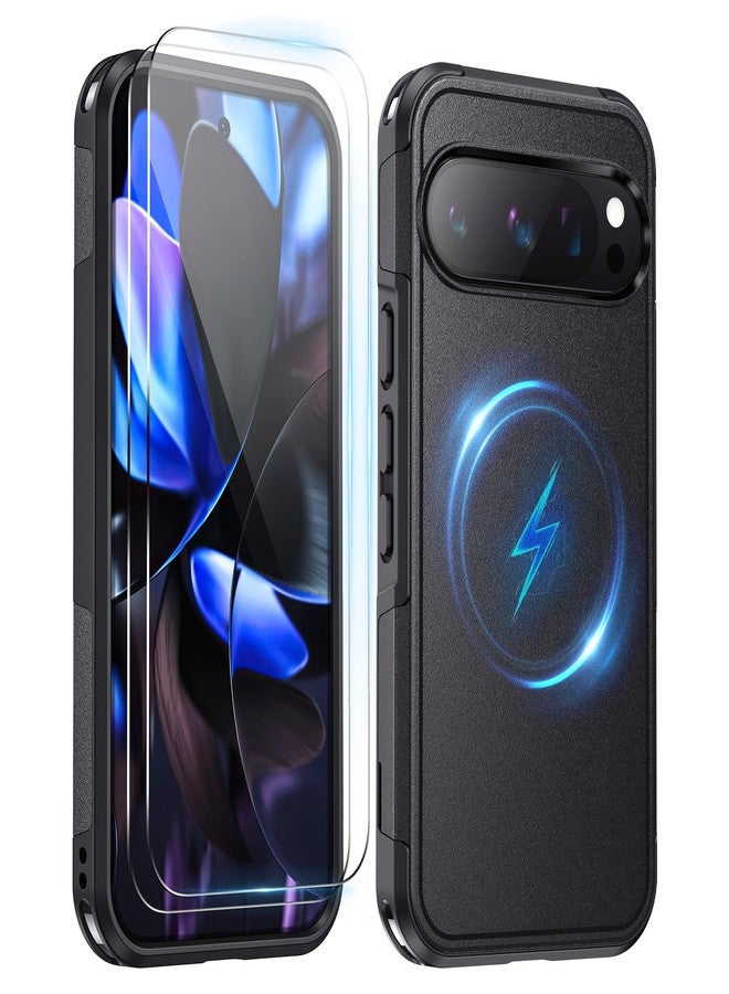جراب Lanhiem المغناطيسي لهاتف Pixel 9/9 Pro مع واقي شاشة من الزجاج المقوى، ممتص للصدمات بدرجة عسكرية، جراب مضاد للخدش ومقاوم للصدمات لهاتف Google Pixel 9 / 9Pro مقاس 6.3 بوصة، أسود أوبسيديان - Image 1
