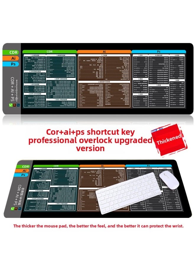 Generic - [blender Shortcut Key] Oversized WPS Desk Pad IDEA Office Mouse Pad Da Vinci Keyboard Computer Pad-Color:800*300*2mm-Pattern:CDR + AI + PS Shortcut Keys Professional Edition - Image 1