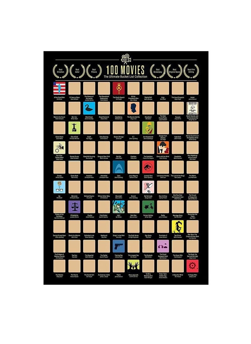 SYOSI - Scratch Off Poster, 100 Movies Scratch Off Poster - 42 x 60cm Bucket List Movie Poster, Easy to Scrape Down, Best Birthday for Movie Lovers - Image 1