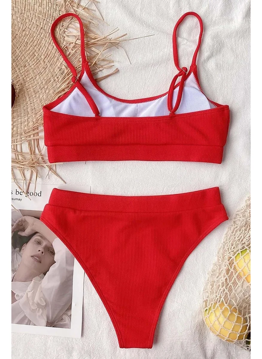 Angelsin High Waist Twill Tankini Bikini Set