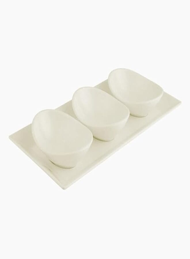 Moments Melamine Plate with 3-Bowl Set, Light Stone