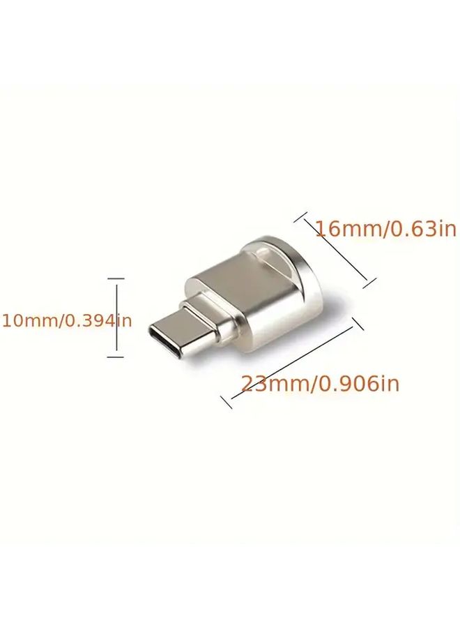 قارئ بطاقة USB C OTG فضي صغير مع حلقة مفتاح للهاتف الذكي والكمبيوتر اللوحي والكمبيوتر المحمول - Image 2