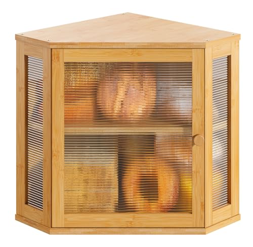 Vriccc Corner Bread Box, Bamboo Bread Box for Kitchen Countertop, 2 Tier Wooden Bread Storage (Natural, Medium) - Image 1