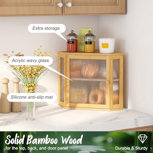 Vriccc Corner Bread Box, Bamboo Bread Box for Kitchen Countertop, 2 Tier Wooden Bread Storage (Natural, Medium) - Image 5