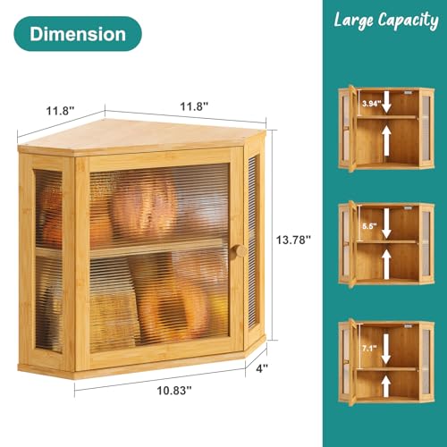 Vriccc Corner Bread Box, Bamboo Bread Box for Kitchen Countertop, 2 Tier Wooden Bread Storage (Natural, Medium) - Image 4
