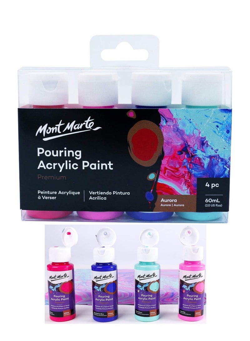 Mont Marte 4-Piece Premium Pre-mixed Pouring Acrylic Paint Aurora Colour Set 60ml Content Per Bottle - Image 1