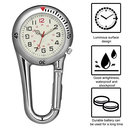 NICERIO Clip-on Fob Watch,Night Light Alloy Watch Ideal for Doctors Nurses Rock Climbing Mountaineering (White) - Image 2