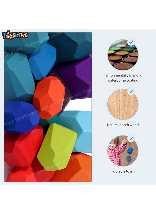 Toyshine Toyshine 12 Pieces Wooden Building Balancing Block Set, Stacking Stone Blocks Game and Educational Puzzle Toy for Adult  - Image 2