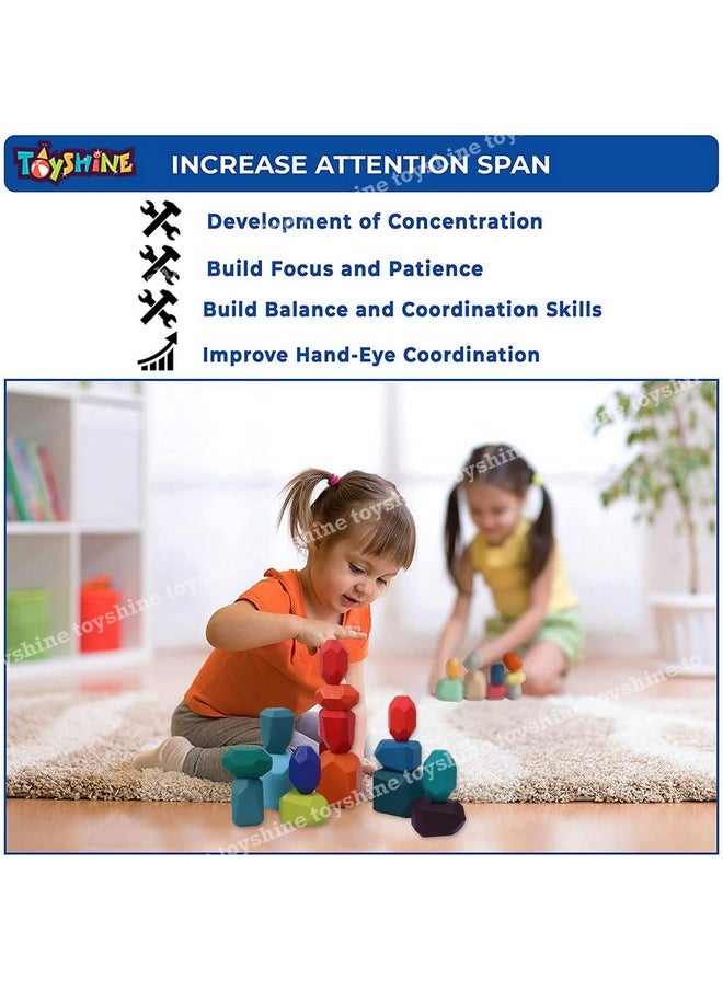 Toyshine Toyshine 12 Pieces Wooden Building Balancing Block Set, Stacking Stone Blocks Game and Educational Puzzle Toy for Adult  - Image 3