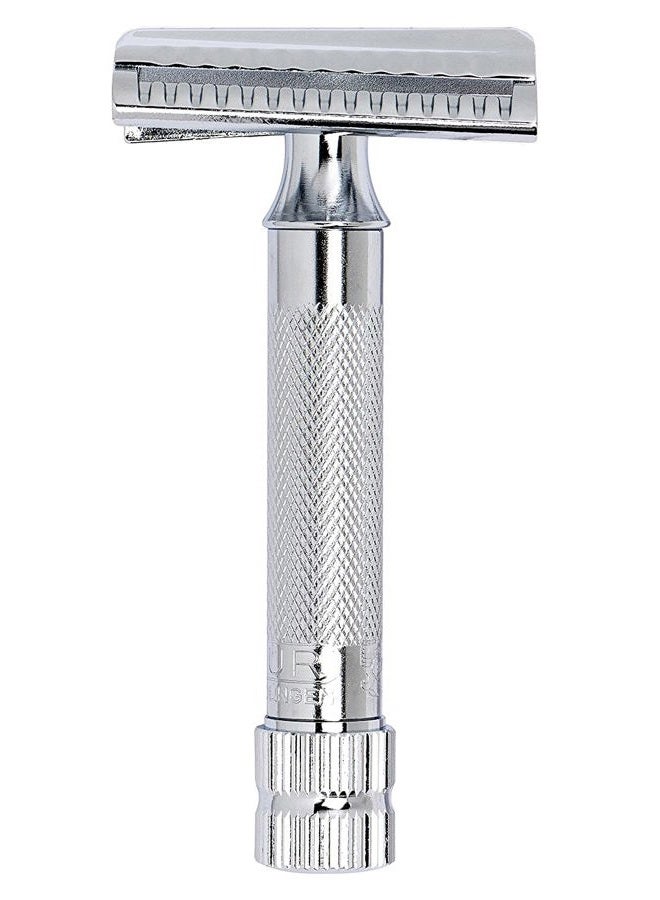 G.B.S طقم حلاقة للرجال، ماكينة حلاقة ذات شفرات مزدوجة، فرشاة حلاقة من شعر القندس، حامل للفرشاة والماكينة، وعاء حلاقة كروم، صابون حلاقة طبيعي وشفرات - Image 2