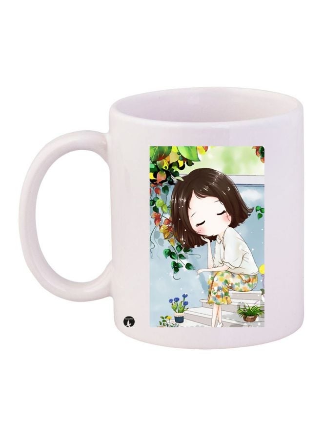 Anime Girl Printed Ceramic Coffee Mug White/Blue/Green