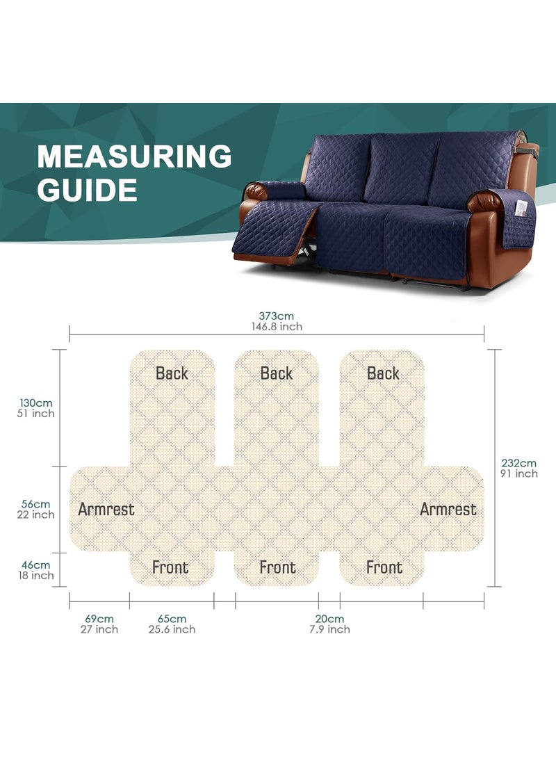 Ruaozz Ruaozz 1Piece Waterproof Recliner Sofa Cover 3 Seater Couch Recliner CoversDark Blue  - Image 2