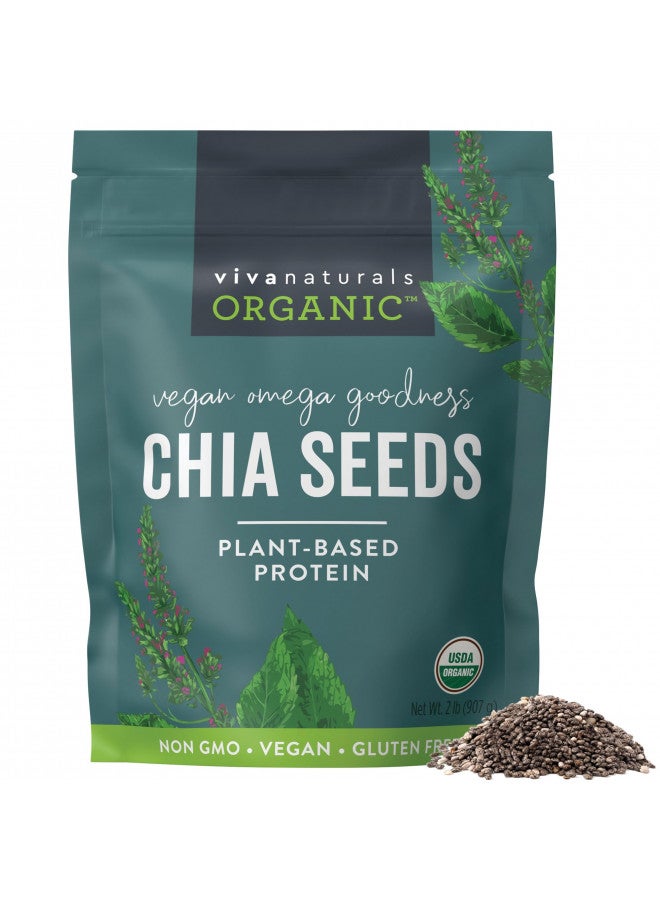 Viva Naturals Organic Chia Seeds - Plant-Based Omegas 3 and Vegan Protein, Perfect for Smoothies, Salads and Chia Puddings, Certified Non-GMO and USDA Organic, 2 lb (907 g) - Image 1