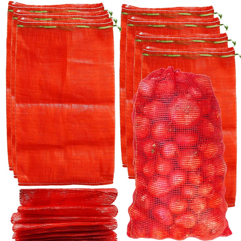 24 Pack 20 x 14 Mesh Onion Bags Reusable Drawstring Fresh Produce Storage Bags for Onions Vegetables Potatoes Citrus Crawfish Firewood