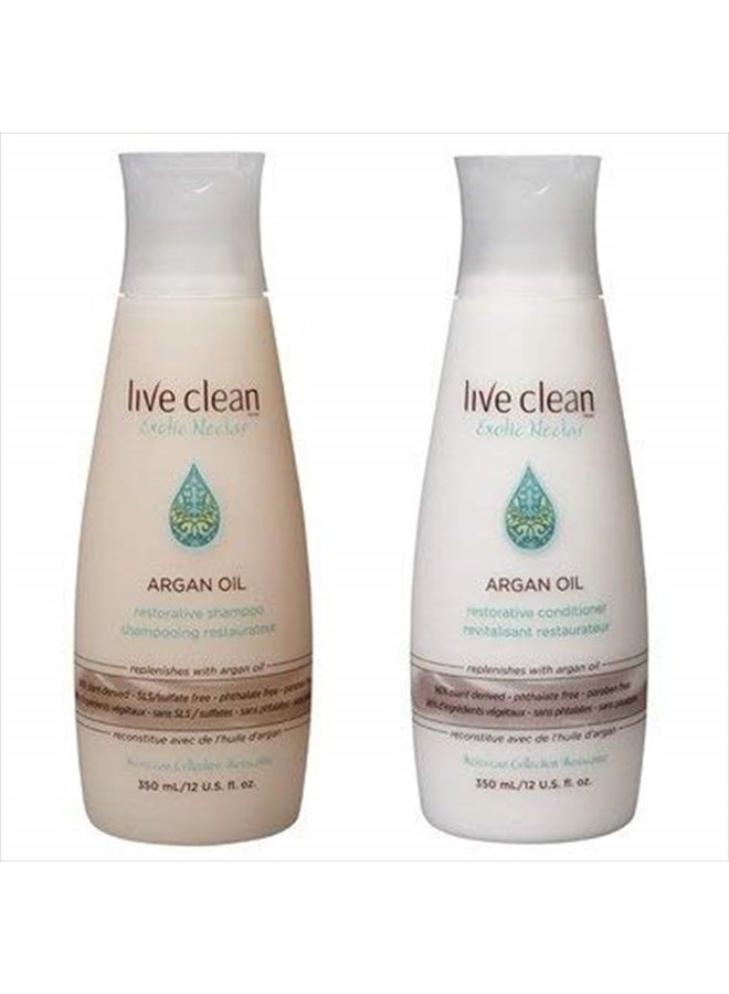 Live Clean Exotic Nectar Argan Oil Restorative Shampoo and Exotic Nectar Argan Oil Restorative Conditioner with 100% Pure Argan Oil, Grape Seed Oil and Olive Oil, 12 oz each - Image 1