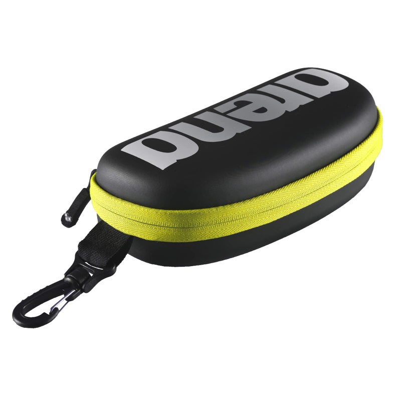 ARENA Swim Goggle Case for Swimmers Protective Hardcover Carrying Case with Clip for Backpacks, Storage and Transport, Black/Silver/Fluorescent Yellow - Image 1