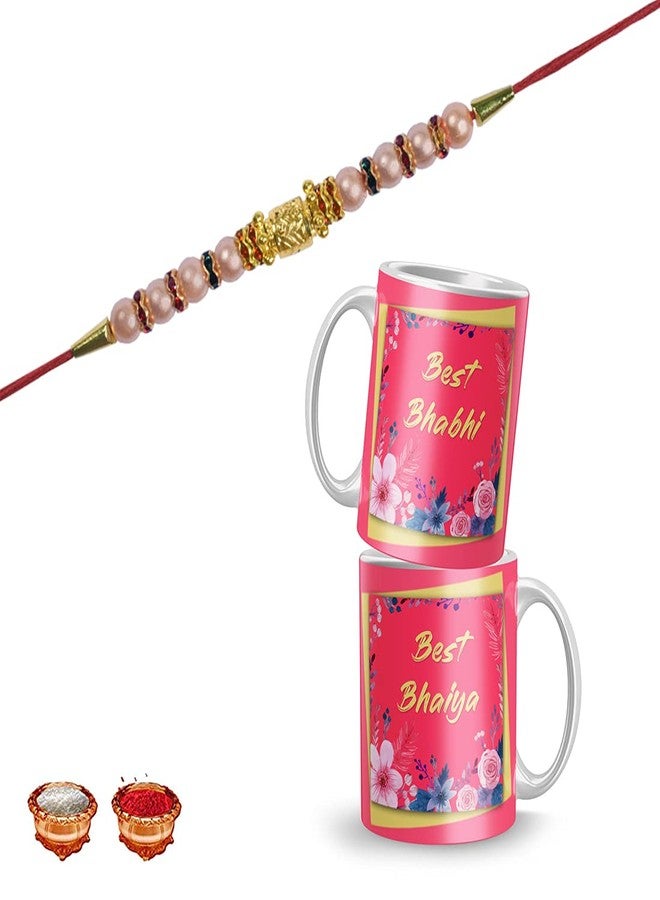 Luvkushcart® Mug Rakhi, Rakhi, Rakhi for Brother, Rakhi for Sister, Rakhi for Brother Bhabhi, Rakhi Combo, Rakhi Set, Rakhi Gift for Bhaiya Bhabhi, Rakhi with Roli Chawal, (RAKHI-PAIRMUG-8-BC)