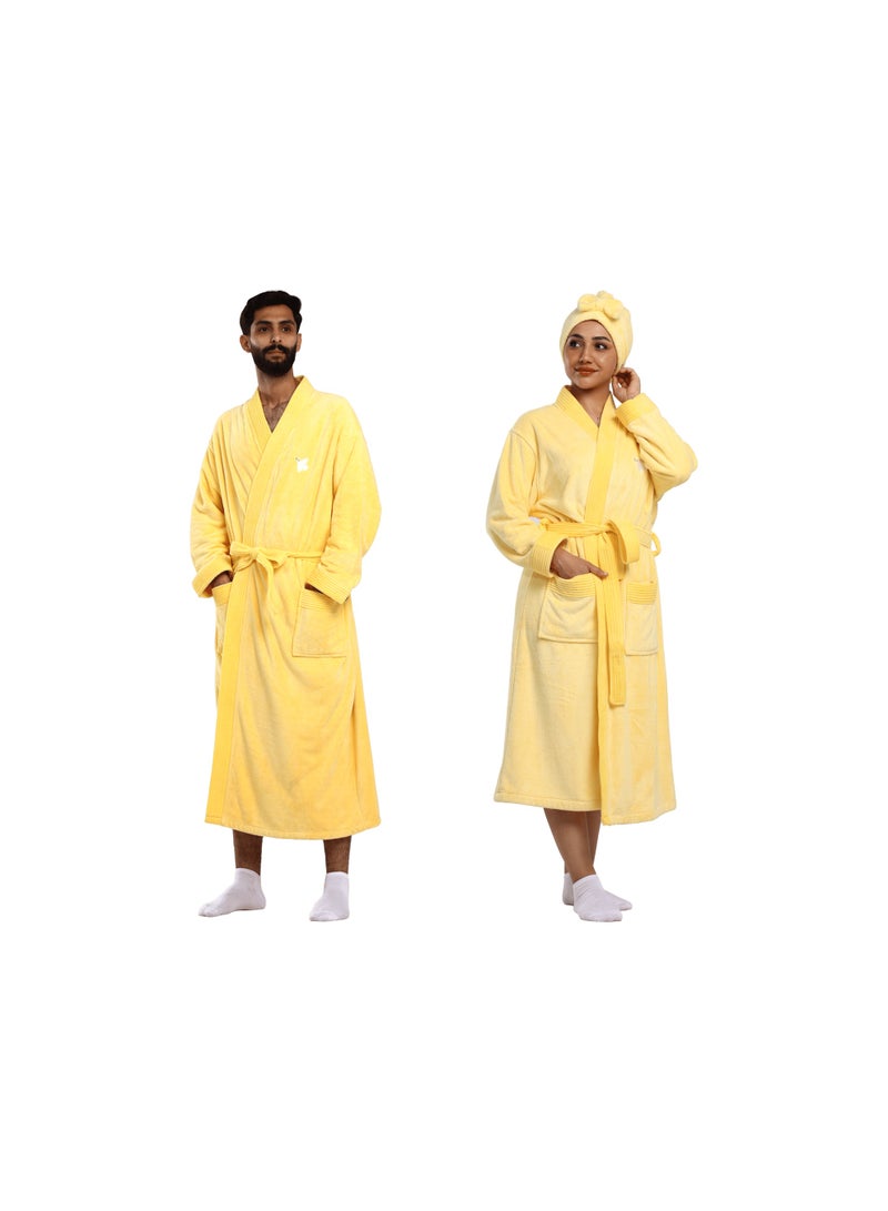 Relef Luxury Couples Bathrobe Set – Premium Quick-Dry Coral Fleece Microfiber Robes for Couples, Soft & Absorbent Home Spa Bathrobes - Yellow - Image 1