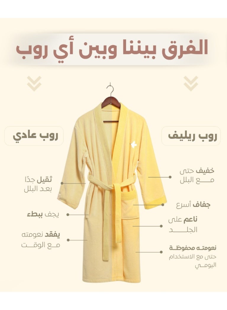 Relef Luxury Couples Bathrobe Set – Premium Quick-Dry Coral Fleece Microfiber Robes for Couples, Soft & Absorbent Home Spa Bathrobes - Yellow - Image 2