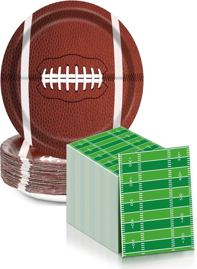 QOUBAI Oval Paper Plates and Napkins - Touch Down Party Decorations - Rugby Birthday Supplies - 11inch Boys Sports Game Theme Dish Tray Dinnerware for Football Game Celebration, 25 Guest - Image 1