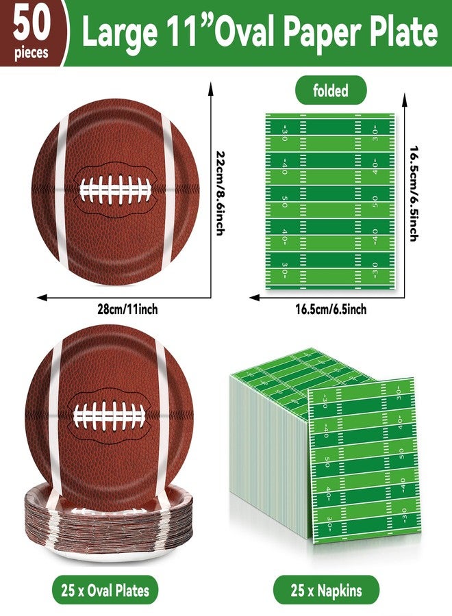 QOUBAI Oval Paper Plates and Napkins - Touch Down Party Decorations - Rugby Birthday Supplies - 11inch Boys Sports Game Theme Dish Tray Dinnerware for Football Game Celebration, 25 Guest - Image 2
