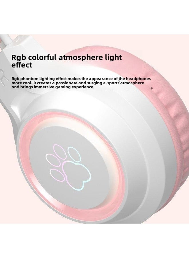 Computer Headset Wired Noise Reduction Game Cat Ear Magic Color Electronic Competition Desktop Notebook With Microphone Microphone-Color:Snow Blue With Cat Ears (wireless Bluetooth Version)★Rgb Lighting Effect★Thousand-yuan Sound Quality★Comes With Pluggable Microphone/2 Types Of Ears)