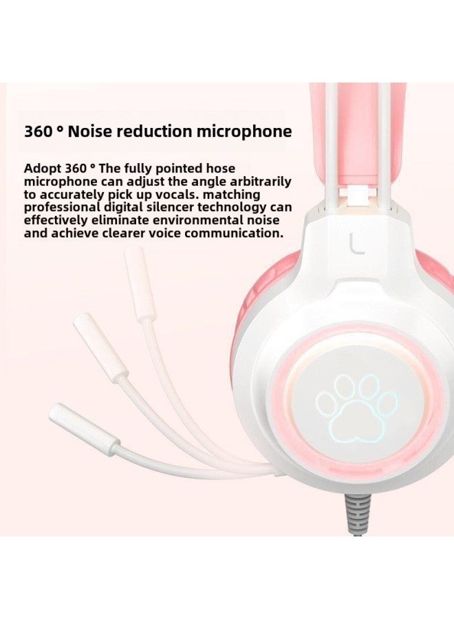 Computer Headset Wired Noise Reduction Game Cat Ear Magic Color Electronic Competition Desktop Notebook With Microphone Microphone-Color:Snow Blue With Cat Ears (wireless Bluetooth Version)★Rgb Lighting Effect★Thousand-yuan Sound Quality★Comes With Pluggable Microphone/2 Types Of Ears)